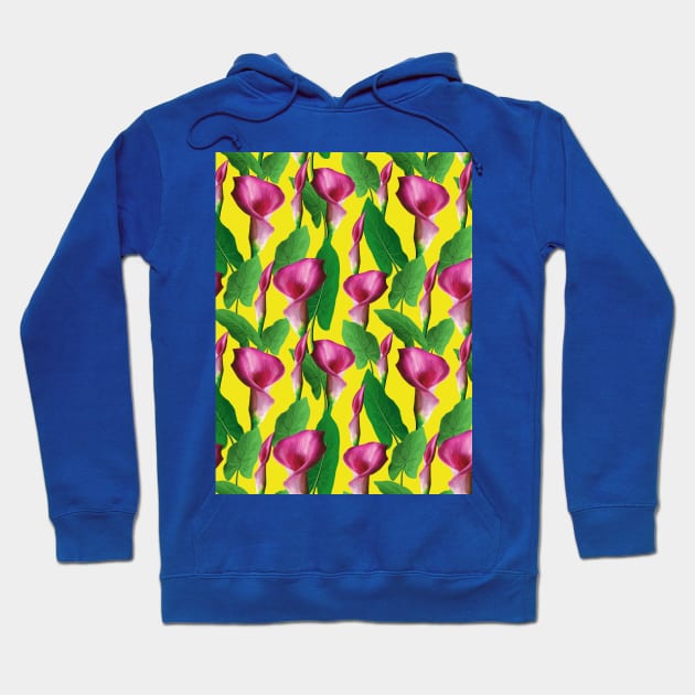 Watercolor Calla Lily Pattern On Yellow Background Hoodie by Designoholic